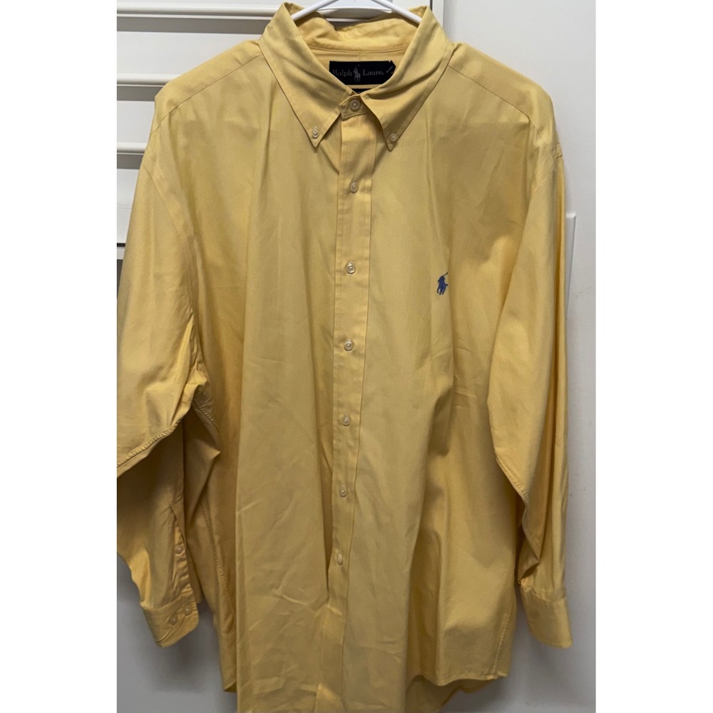 Ralph Lauren Yarmouth Mens 17 3233 Yellow Pinpoint Oxford Button Down Shirt Pony